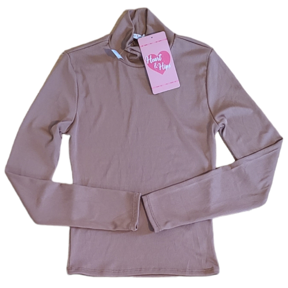 Heart & Hips Turtleneck Sweater Taupe Color Size M